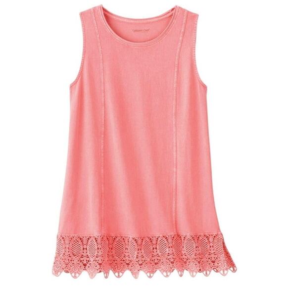 Coldwater Creek Tops - Coldwater Creek Watermelon Pink Swing Tunic Size Medium Washed Hues Lacy border